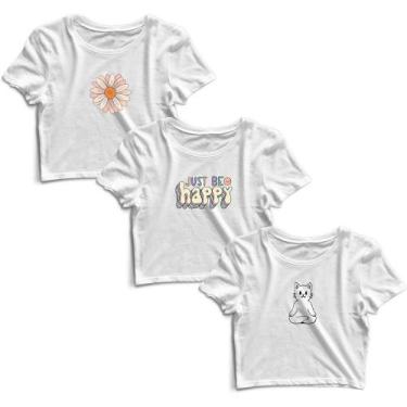Imagem de Kit 3 Blusas Cropped Tshirt Camiseta Feminina Blusinha - Goup Supply, 