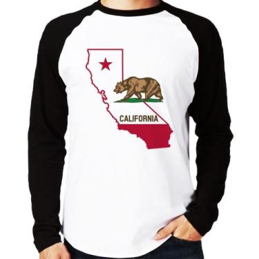 Imagem de Camiseta Raglan Califórnia Manga Longa - Foca na Moda, Branco, Preto, 
