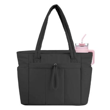 Imagem de JueiXeoy Bolsa feminina acolchoada para enfermeira com porta-copos, compartimento para laptop e bolsa de carrinho para trabalho e viagens, Preto, One Size