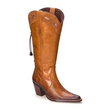 Imagem de Bota Feminina Cano Longo Em Couro Vegetal Whisky Ajustável Amarok, 35