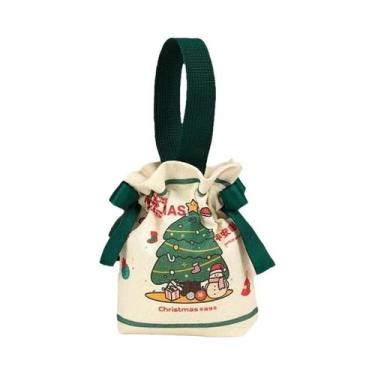 Imagem de Saco De Presente De Natal Em Lona 18x19cm Com Cordão, Embalagem Para D