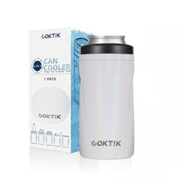 Imagem de COKTIK Refrigerador de latas isolado 5 em 1, refrigerador de lata fino de parede dupla para latas regulares ou finas de 355 ml e garrafa de cerveja