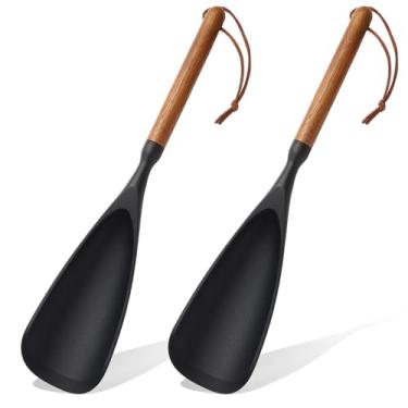 Imagem de Pacote com 2 espátulas de silicone multifuncionais para panelas antiaderentes, colher de espátula de cabo de madeira para misturar e raspar, colher de cozinha resistente ao calor e sem BPA (2)