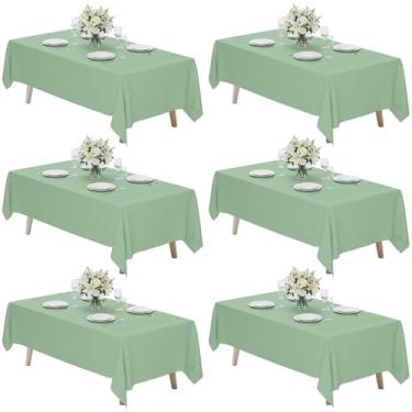 Imagem de Fixwal Pacote com 6 panos de mesa verde sálvia para mesa retangular, 177 x 300 cm, toalhas de mesa retangulares, capas de 1,8 a 2,4 m para festas, banquetes, jantares, casamentos, formaturas