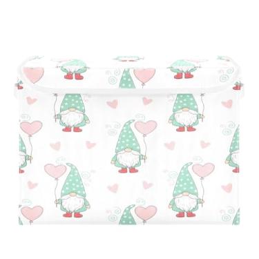 Imagem de Wassud Cestos de armazenamento dobráveis com tampas, gnomos, balões de coração, cestas organizadoras de tecido dobrável para armário, decoração sazonal de casa 40 x 30 x 30 cm