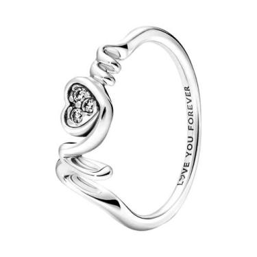 Imagem de Anel Feminino De Prata Esterlina 925 Com Coração E Flor, Tamanhos 6-9,