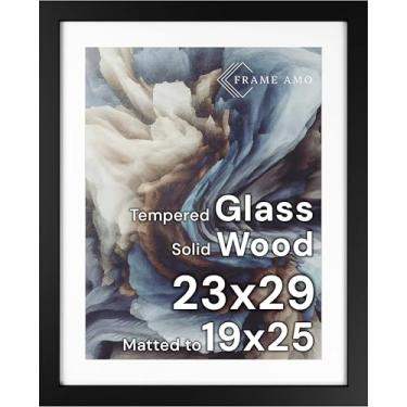 Imagem de Frame Amo Moldura de pôster de madeira maciça preta de 58 x 73 cm, tapete branco para imagem de 48 x 63 cm, frontal de vidro temperado, 3,8 cm de largura, 2,5 cm de espessura, ponta alta, substancial