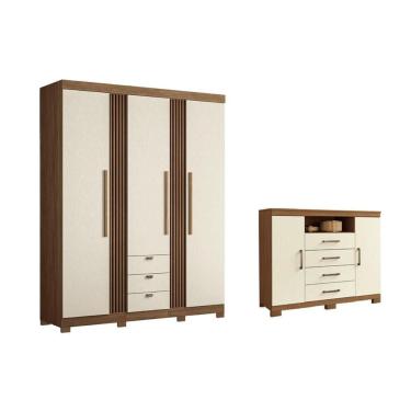 Imagem de Guarda Roupa 2 Peças (1guardaroupa+1cômoda) Qc251 Jatoba/areia - Santos Andirá