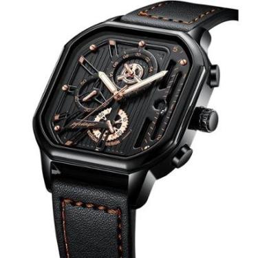 Imagem de Relógio Masculino Casual Luxo Cronógrafo Pulseira Em Couro-Masculino