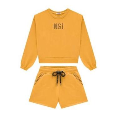 Imagem de Conjunto Blusa Manga Longa Cropped e Short Moletinho Nina Go-Feminino