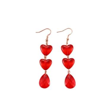 Imagem de Brincos femininos com pingente de coração de amor, exclusivo, leve, geométrico, três e cinco corações vermelhos, joias e presentes, Medium, Liga de aço, Zircônia cúbica