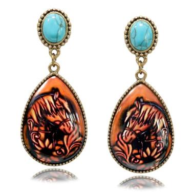 Imagem de RechicGu Brincos de cabeça de cavalo ocidental, joias para mulheres, vintage, boêmio, turquesa, gota, camafeu, swafeu, chique, acessórios de cowgirl, roupas ocidentais para mulheres, shows de camafeu