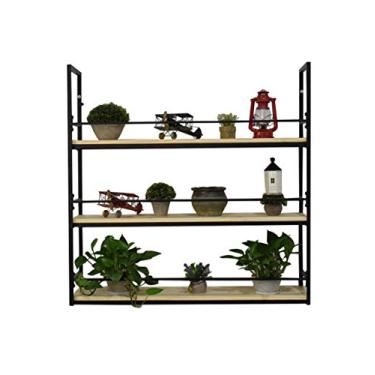 Imagem de Prateleiras flutuantes, prateleiras de parede, prateleiras suspensas, metal preto, madeira de ferro para bar, sala de estar, prateleira de armazenamento, suporte de parede, design vintage (3 camadas)