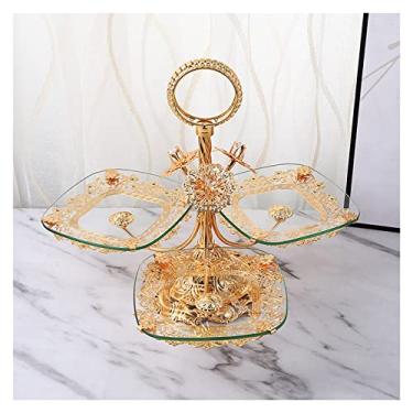 Imagem de Pratos de exibição de doces, prato de frutas, 3 grelhas, suporte de armazenamento de frutas secas, bandeja de bolo Dim Sum de liga de vidro, tigela de compota para decoração de festivais de casa