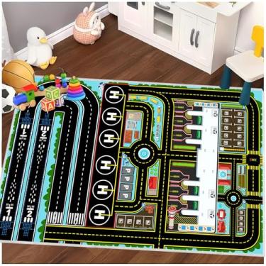 Imagem de Tapete infantil de carro, tapete de brinquedo para brincar com carros, tapete de pista de estacionamento de avião para sala de jogos, berçário, sala de aula, quarto de crianças, tapete de pista de