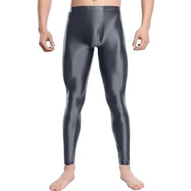 Imagem de SEAUR Calça masculina oleosa de comprimento 9/10 brilhante e elástica para ioga, corrida, treino, M, cinza