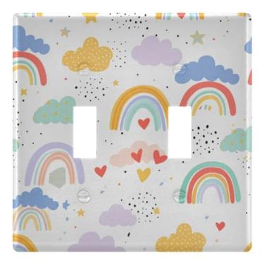 Imagem de Pfrewn Tampa de placa de parede dupla nuvens arco-íris amor corações luz interruptor capa capa de tomada, 2 gangues, parafusos incluídos, acabamento brilhante, tamanho padrão, 11,6 cm x 11,4 cm