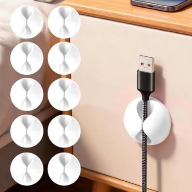 Imagem de 10 peças de clipes organizadores de cabos de mesa para gerenciamento de fios, cabos de carregamento USB, organização de mesa de escritório