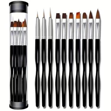 Imagem de Conjunto de 10 pincéis profissionais de unhas, pincéis de arte de unhas para pintura acrílica de esmalte em gel, inclui pincel de delineador de detalhes, pincel de glitter de cristal e pincel de gel