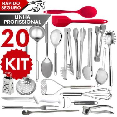 Imagem de Jogo de Utensílios de Cozinha Completo 100% Inox Faqueiro Talheres par