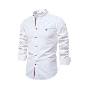 Imagem de Camisa Casual Masculina De Manga Longa 100% Algodão Em Cor Sólida AIOP