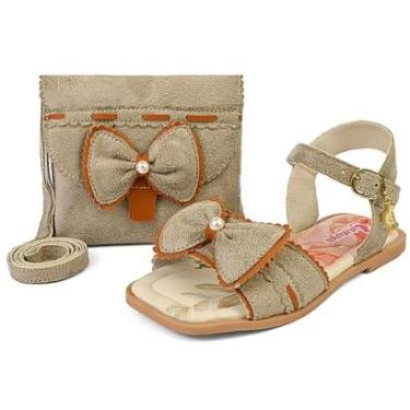 Imagem de Kit Sandália Esportiva Rasteira Feminina Infantil Com Bolsa Camurça Laço Mz Shoes-Feminino