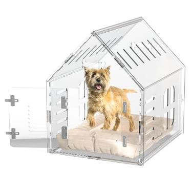 Imagem de Dethan Caixa interna transparente de acrílico para casa de cachorro com design ventilado com trava, móveis modernos transparentes para canil pequeno ou médio, gaiola segura para animais de estimação