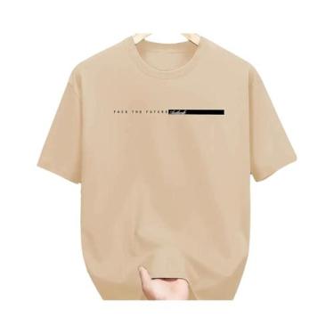 Imagem de Camiseta Masculina De Verão Em Algodão Casual Com Estampa De Letras Gr