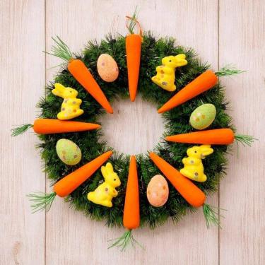 Imagem de Guirlanda Páscoa Decoração Coelho Cenoura Enfeite Porta 40cm