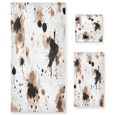 Imagem de xigua Conjunto de toalhas de banheiro de tinta preta absorvente macio toalha de banho de 3 peças toalha de mão toalhas decorativas para banheiro, academia, hotel, praia, piscina