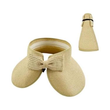 Imagem de Chapéu De Palha Feminino De Verão Com Aba Larga Dobrável E Laço, Prote