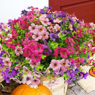 Imagem de trytuny Flores artificiais para uso ao ar livre, flores de seda falsas resistentes a UV, plantas falsas realistas para varanda externa, pátio, janela, decoração de casa (14, roxo rosa rosado)
