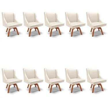 Imagem de Kit 10 Cadeiras de Jantar Liz material sintético Bege Base Giratória d