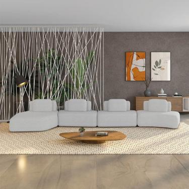 Imagem de Sofá 4 Lugares Orgânico Com Chaise E 3 Módulos Berlim Bouclê Cz K01 - D'rossi Cinza Claro