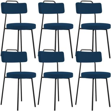 Imagem de Kit 06 Cadeiras Decorativas Estofada Sala De Jantar Barcelona L02 Suede Azul Marinho - Lyam Decor