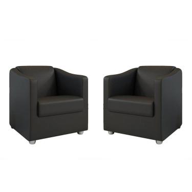 Imagem de Kit 2 Poltronas Decorativa Bia Material Sintético Preto Dal Poz Estofados