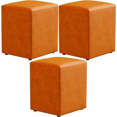 Imagem de Kit 03 Puffs Quadrado Decorativo L02 Couríssimo Whisky