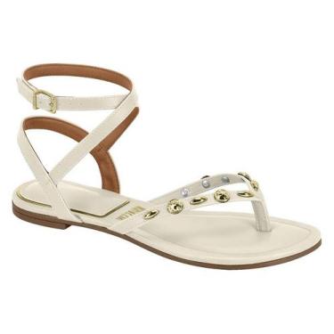 Imagem de Sandália Rasteira Vizzano Feminina Pedrarias Douradas Fecho Fivela, Br
