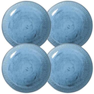 Imagem de Jogo 4 Pratos Fundos 22,5cm Cerâmica Azul 830ml Linhas Breeze Porto Br