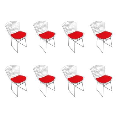 Imagem de Kit 8 Cadeiras Bertoia Cromada Com Assento Sintético Vermelho