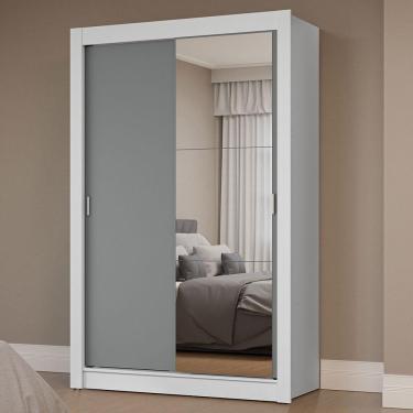 Imagem de Guarda-roupa Solteiro 2 Portas Correr Espelho Branco/cinza