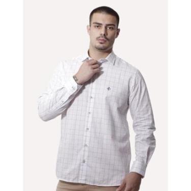 Imagem de Camisa Dudalina Masculina Slim Superfine Cotton Xadrez Grid Branca-Masculino