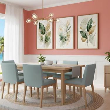 Imagem de Kit 3 Quadros Folhagem Dourado Aquarela Moldura - Equadros, Tabaco