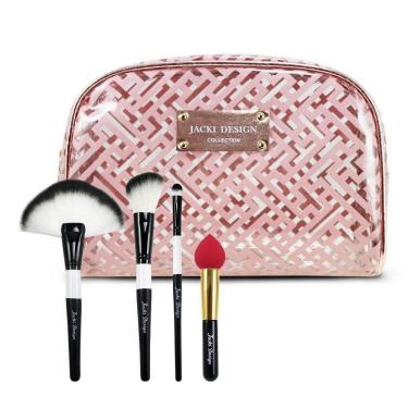 Imagem de Kit Necessaire, Pincel Profissional 3pcs, Pincel Esponja Rosa