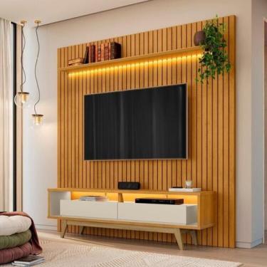 Imagem de Painel com Rack para Tv até 75 Polegadas 220cmx230cm Ripado com 2 Prat