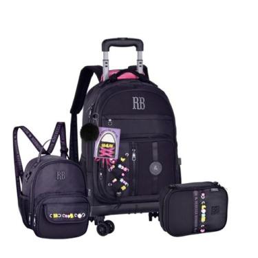 Imagem de Kit Mochila de Rodinhas Lancheira Estojo Rebecca Bonbon Cor:Preto - Cl
