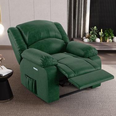 Imagem de Poltrona Do Papai Reclinável Sala De Cinema Barcelona Elétrica Touch Massagem Usb Pu Verde Musgo