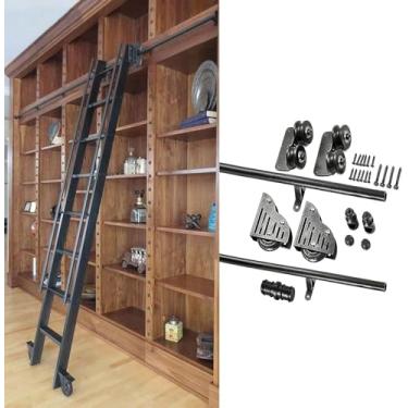 Imagem de Biblioteca De Ferragens Para Escada Rolante De 3,3 Pés A 20 Pés, Kit De Ferragens Para Escada Deslizante, Trilho De Trilho Redondo Para Escada Móvel Com Rodas De Rolo De Piso, 3.3ft/100cm Track Kit