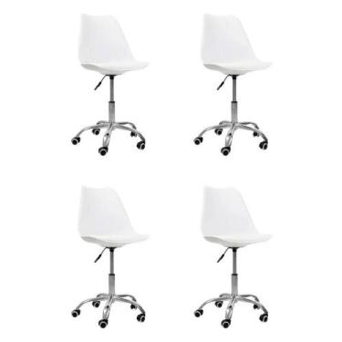 Imagem de Kit 4 Cadeiras Office Oficial Bas Cromada Giratória Saarinen Branco - 