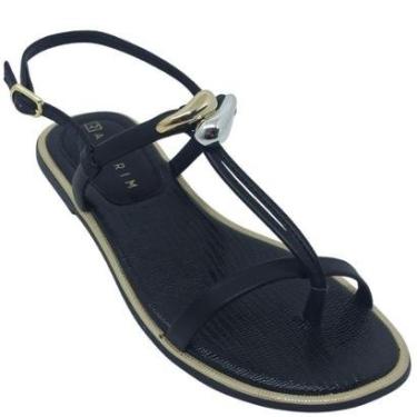 Imagem de Sandália Ramarim Feminina com Enfeite Dourado e Prata-Feminino